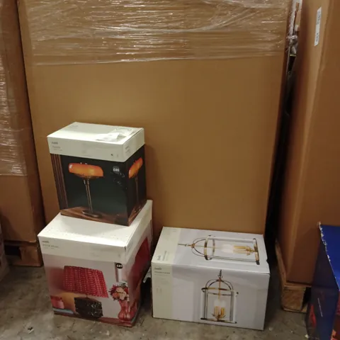 PALLET OF ASSORTED DESIGNER LIGHTING PRODUCTS TO INCLUDE;POSIE PETAL TABLE LAMP,FLOYD TABLE LAMP,HURRICANE PENDENT LIGHT