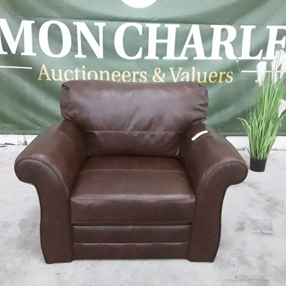 QUALITY DESIGNER VANTAGE ARMCHAIR- BROWN LEATHER