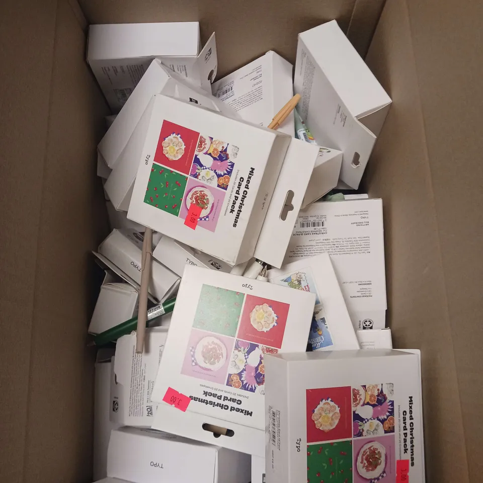 MEDIUM BOX OF APPROXIMATELY 20 ASSORTED HOUSEHOLD ITEMS TO INCLUDE PHONE CASES, STICKER ROLLS AND CHRISTMAS CARDS