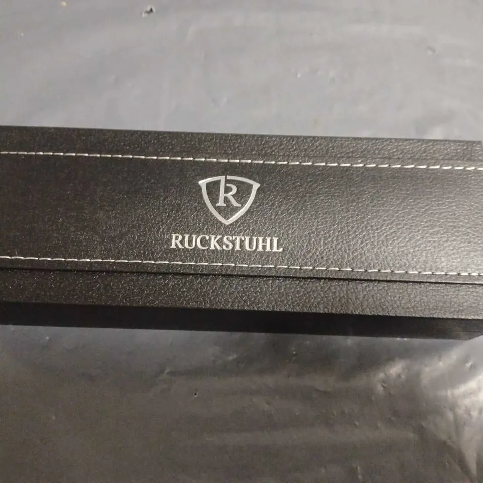 RUCKSTUHL BLACK & ROSE GOLD COLOURED STAINLESS STEEL LUXURY PEN IN GIFT BOX