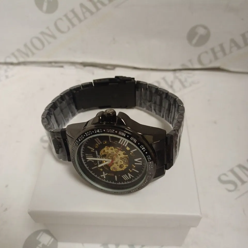 BOXED ANTHONY JAMES GENTS LIMITED EDITION TECHTONIC AUTOMATIC WATCH - STAINLESS STEEL - 3 ATM. 