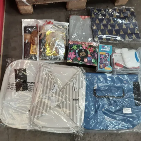 PALLET OF ASSORTED PRODUCTS TO INCLUDE PLAY YOUR NUMBER CARD GAME, MEFA PERFECT 20+3 GEL POLISH, SEA TEAM, CAPTIAN BOB DRY BACKPACK, DEVE HERBS DISTILLED 15ML, ADJUSTABLE CROSS HEAD HOSE SET