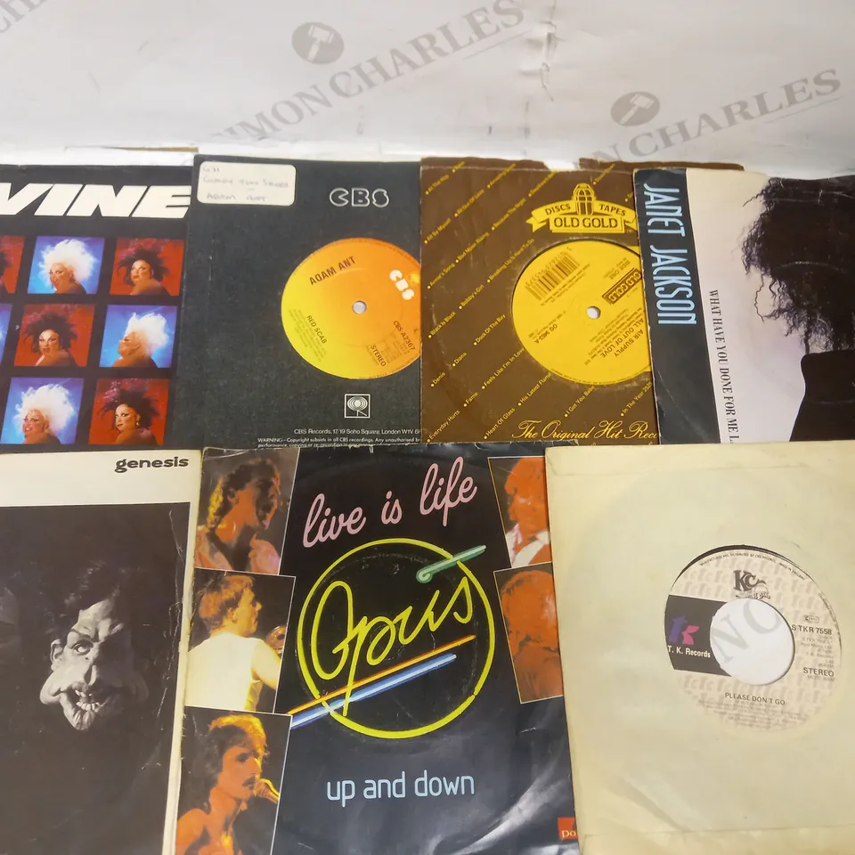 LOT OF APPROXIMATELY 20 VINYL SINGLES, TO INCLUDE JANET JACKSON, DIVINE, ADAM ANT, ETC