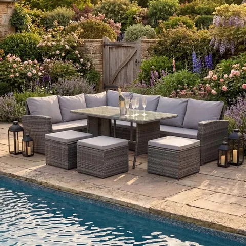 BOXED WYNNEFIELD OUTDOOR CORNER SOFA SET - GREY/BEIGE (3 BOXES)