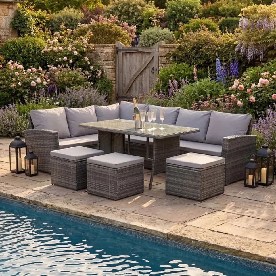 BOXED WYNNEFIELD OUTDOOR CORNER SOFA SET - GREY/BEIGE (3 BOXES)