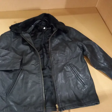 OASIS BLACK LEATHER ZIP THROUGH JACKET - UK 10