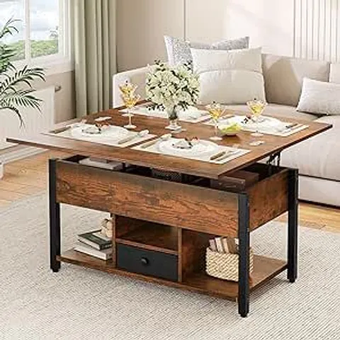 BOXED 4 IN 1 MULTI-FUNCTION LIFTABLE COFFEE TABLE WITH STORAGE AND HIDDEN COMPARTMENT
