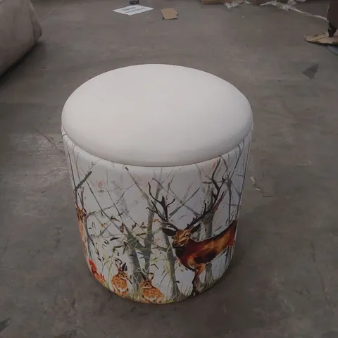 MODERN JUNGLE DESIGN BLOCK PRINT 40CM UPHOLSTERED OTTOMAN STORAGE FOOTSTOOL POUFFE FOOTREST STOOL