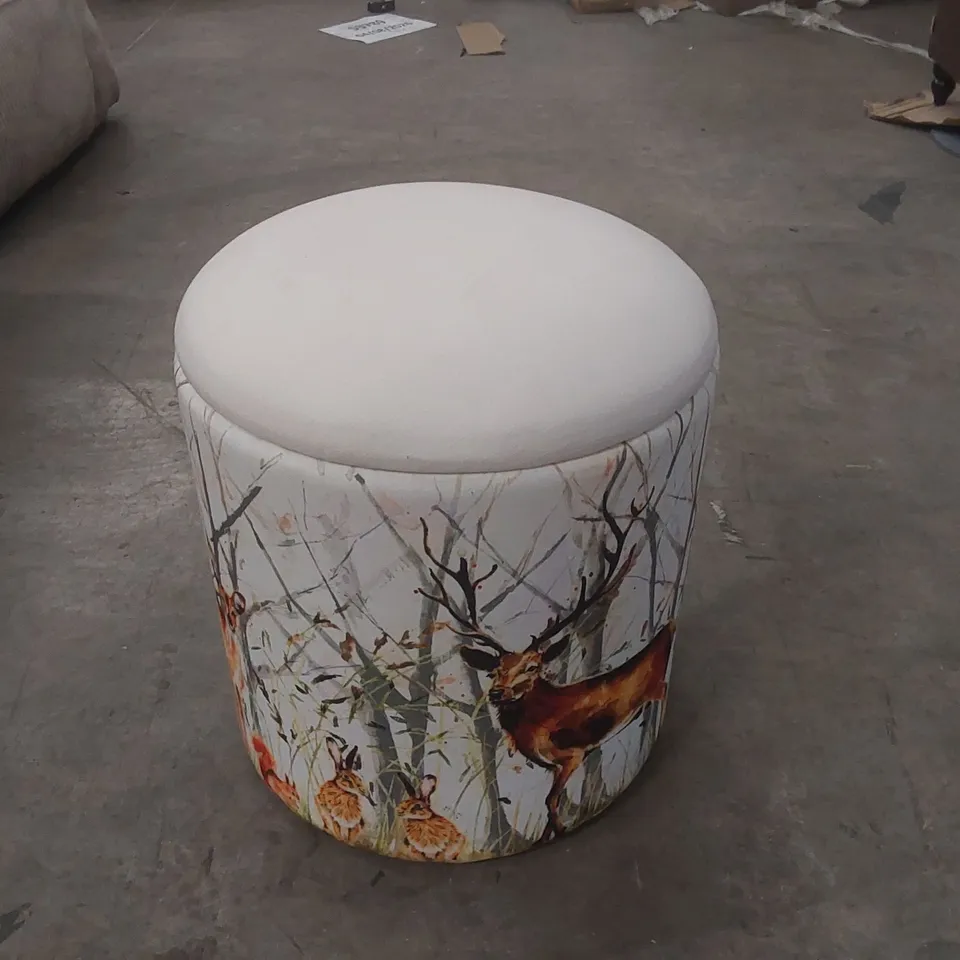 MODERN JUNGLE DESIGN BLOCK PRINT 40CM UPHOLSTERED OTTOMAN STORAGE FOOTSTOOL POUFFE FOOTREST STOOL