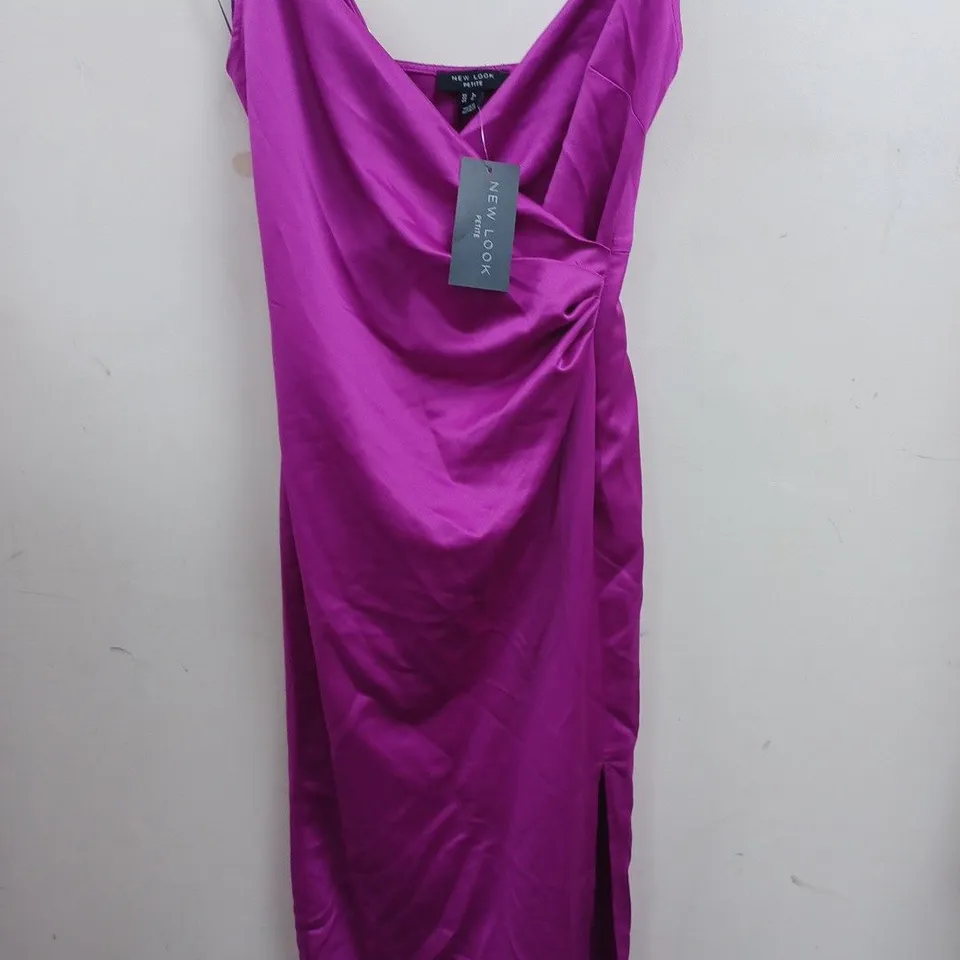 NEW LOOK PETITE WRAP SLIP DRESS IN PURPLE - UK 4