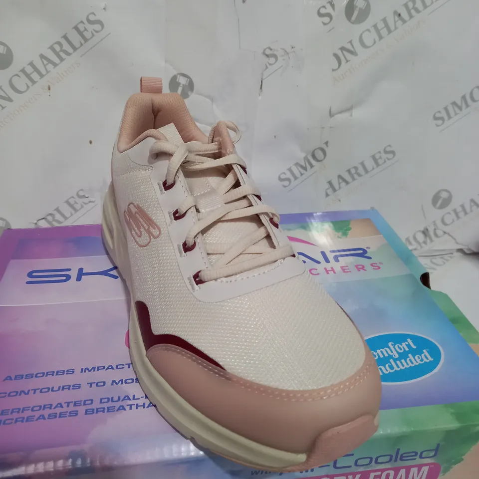 BOXED PAIR OF SKECHERS AIR COURT TRAINERS IN PINK & WHITE SIZE 7