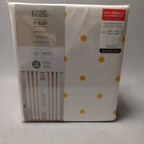 LOT OF 6 BRAND NEW POLKA DOT OVER WHITE EYELET PRINTED CURTAINS - 168 X 228CM