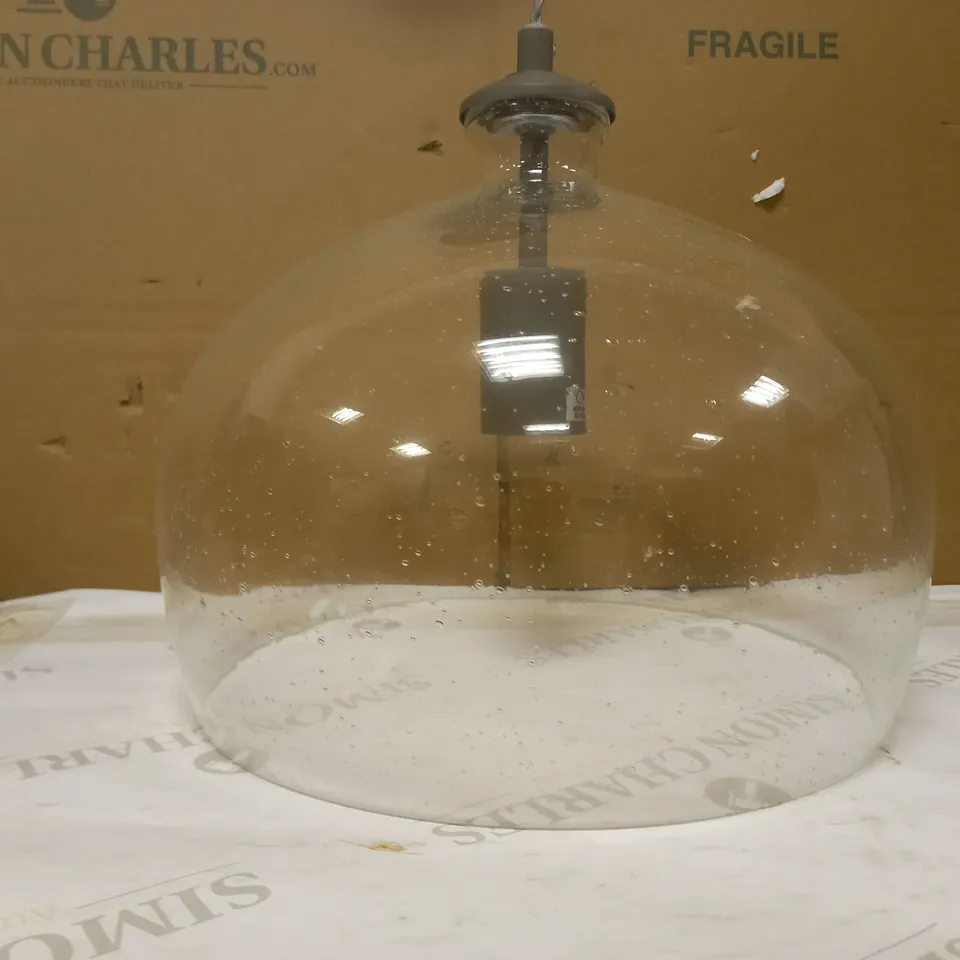 THE LIGHTING STUDIO FRANCOIS GLASS PENDANT - BUBBLE GALSS SHADE AND GREY FABRIC CABLE