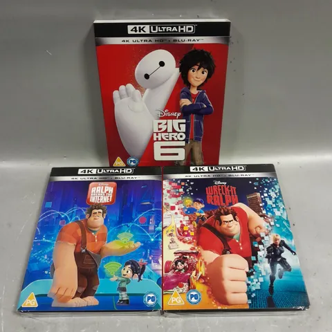 3 X ASSORTED DISNEY 4K ULTRA HD BLU-RAYS TO INCLUDE BIG HERO 6, WRECK-IT RALPH & RALPH BREAKS THE INTERNET