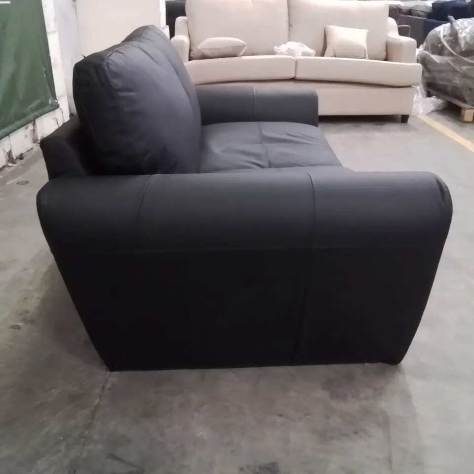 QUALITY DESIGNER BLACK FAUX LEATHER 2 SEATER SOFA