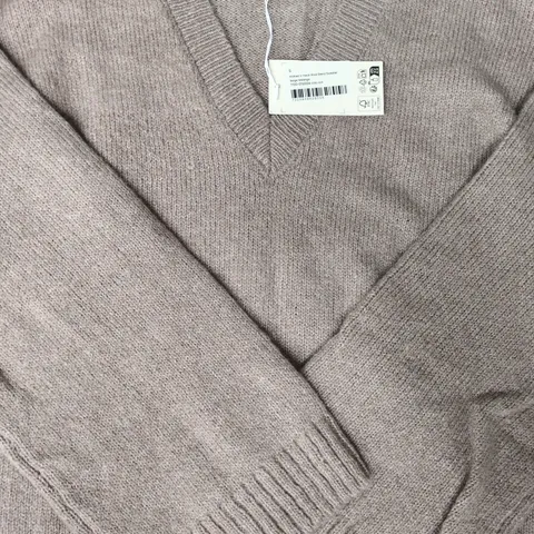 NA-KD KNITTED V-NECK WOOL BLEND SWEATER IN BEIGE MELANGE SIZE SMALL