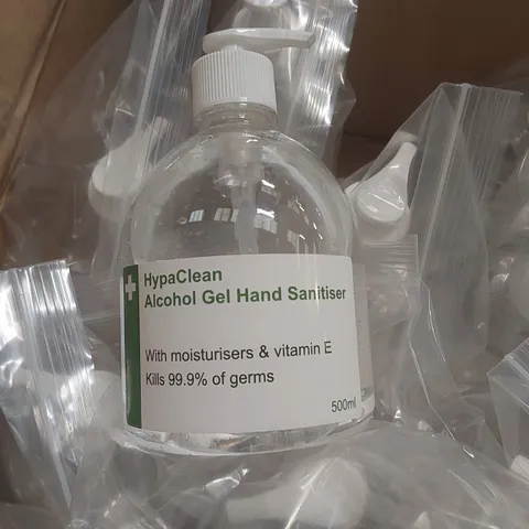BOX OF APPROXIMATELY 24x 500ml HYPACLEAN ALCOHOL GEL HAND SANITISER BOTTLES