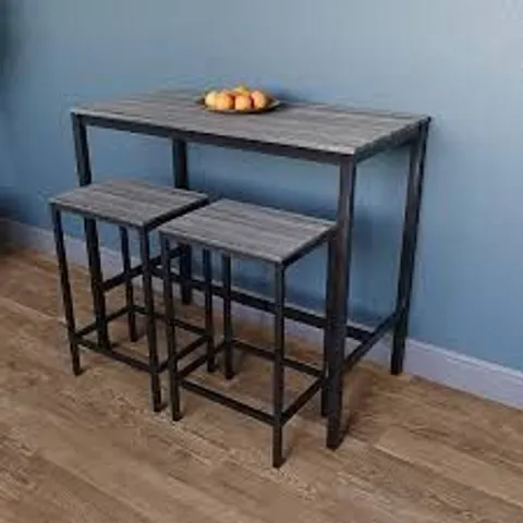 BOXED VIDA DESIGNS ROSLYN 2 SEATER BAR TABLE SET - GREY (1 BOX)