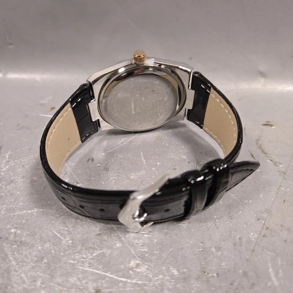 MENS ERNEST FERDINAND WATCH – DAY DATE CALENDAR DIAL – LEATHER STRAP 