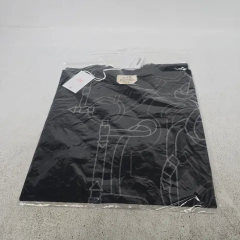 HERMΓS BLACK TβSHIRT β PRINTED PATTERN, SIZE L