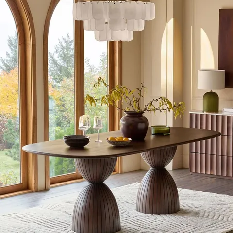 BOXED DANETTI MALIN DARK WOOD 8 SEATER DINING TABLE (3 BOXES)