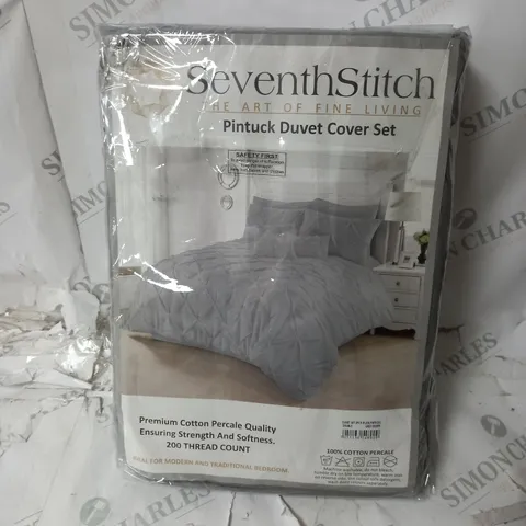 SEVENTH STITCH PINTUK DUVET COVER SET DOUBLE GREY SILVER