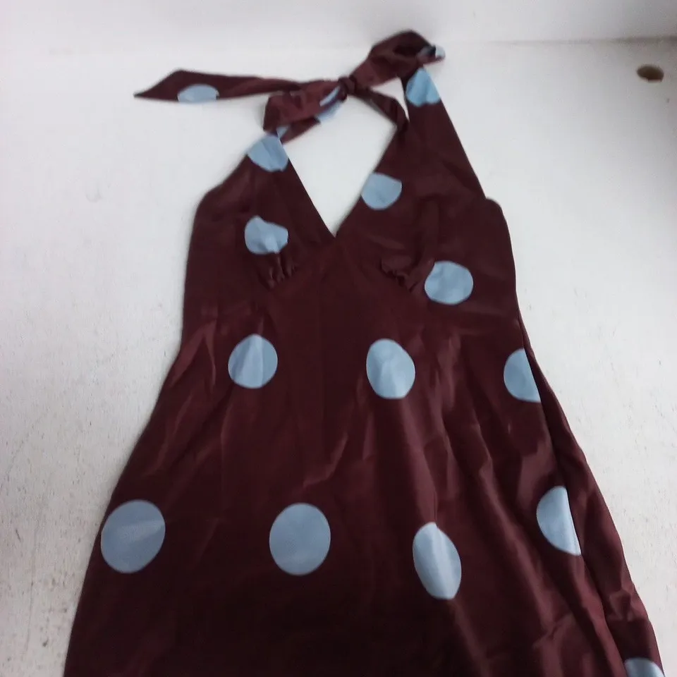 NOBODY'S CHILD PETITE WILLOW SPOT DRESS – BURGUNDY WITH LIGHT BLUE DOTS, UK 4