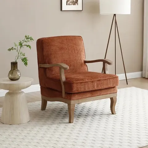 BOXED ESME DISTRESSED CHENILLE OCCASIONAL CHAIR - TERRACOTTA (1 BOX)