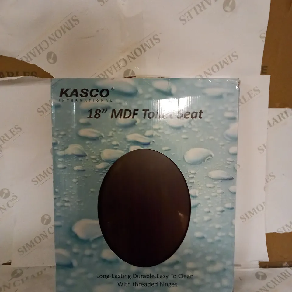 SEALED KASCO 18 MDF TOILET SEAT IN WOODEN BROWN