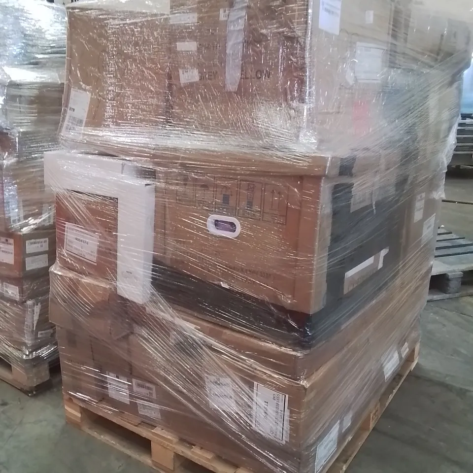 PALLET OF ASSORTED FLAT PACK PRODUCTS AND ITEMS TO INCLUDE;LED LIGHT BULBS,VANITY STOOL,PRESSURE WASHER,DENT PULLER MACHINE