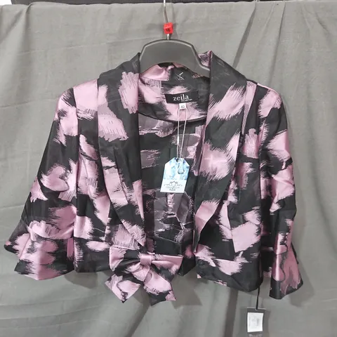 Zeila Collection Women's Blazer – Pink/Black Abstract Print, Belted Front, Size 40