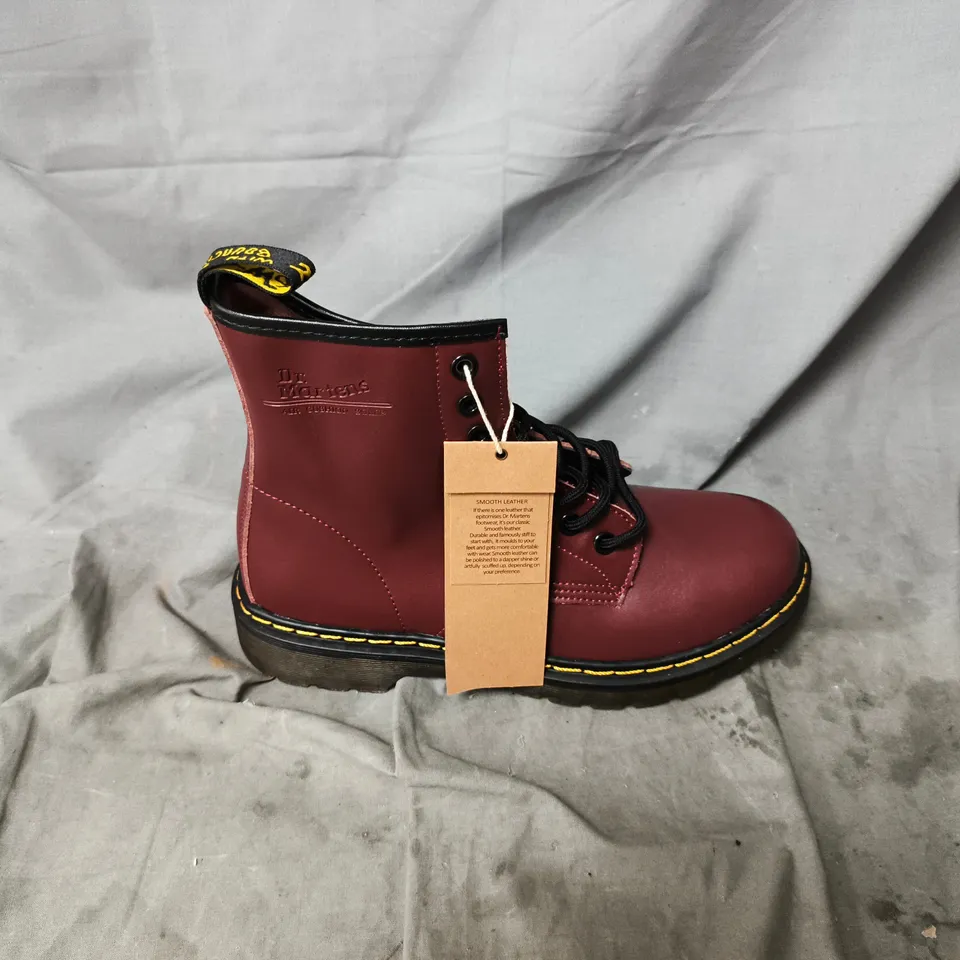 UNBOXED DR. MARTENS 1460 8-EYE BOOTS – BURGUNDY LEATHER, AIRWAIR SOLE UK SIZE 6