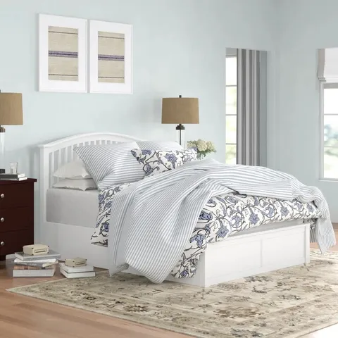 BOXED ARMORY UPHOLSTERED OTTOMAN BED - 4'6 DOUBLE, WHITE (3 BOXES)