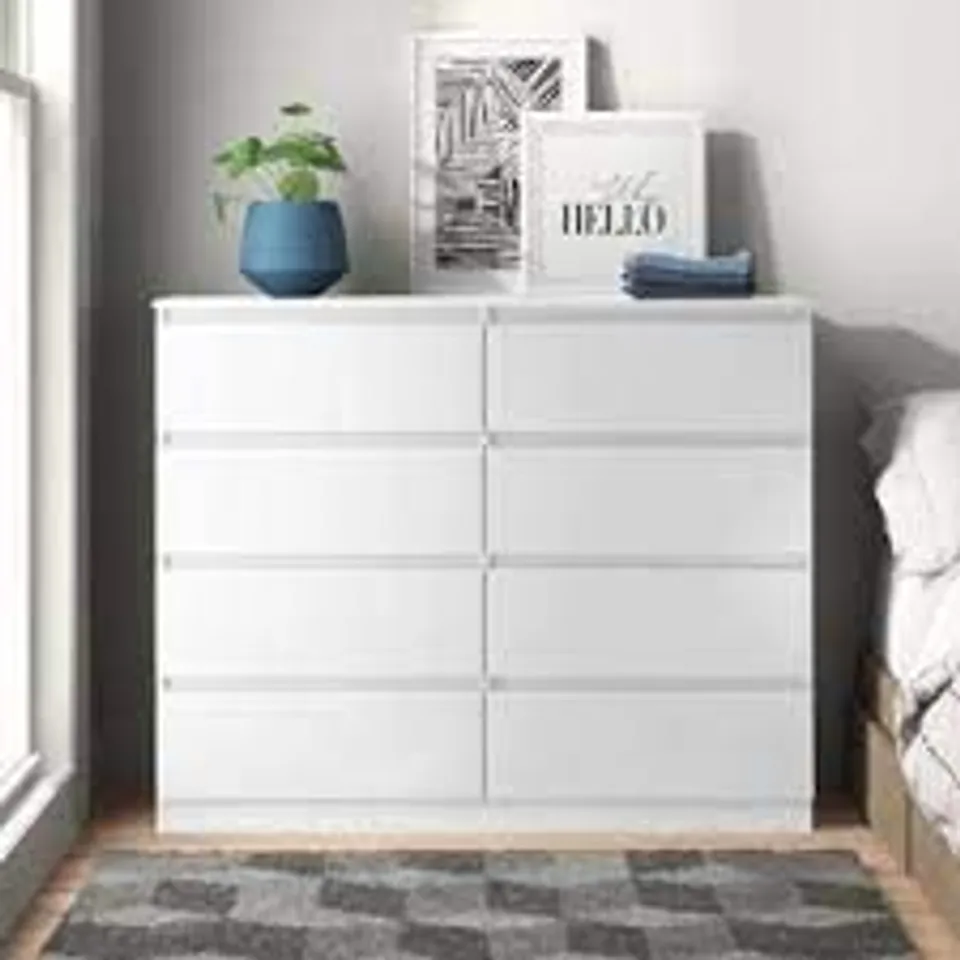 BOXED BRENDLE CHILTON 8 DRAWER CHEST OF DRAWERS WHITE GLOSS (2 BOXES)