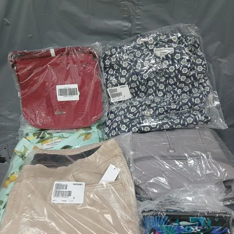 APPROXIMATELY 20 ASSORTED CLOTHING ITEMS IN VARIOUS STYLES, SIZES & COLOURS TO INCLUDE BAG, JEANS, JACKET, ETC