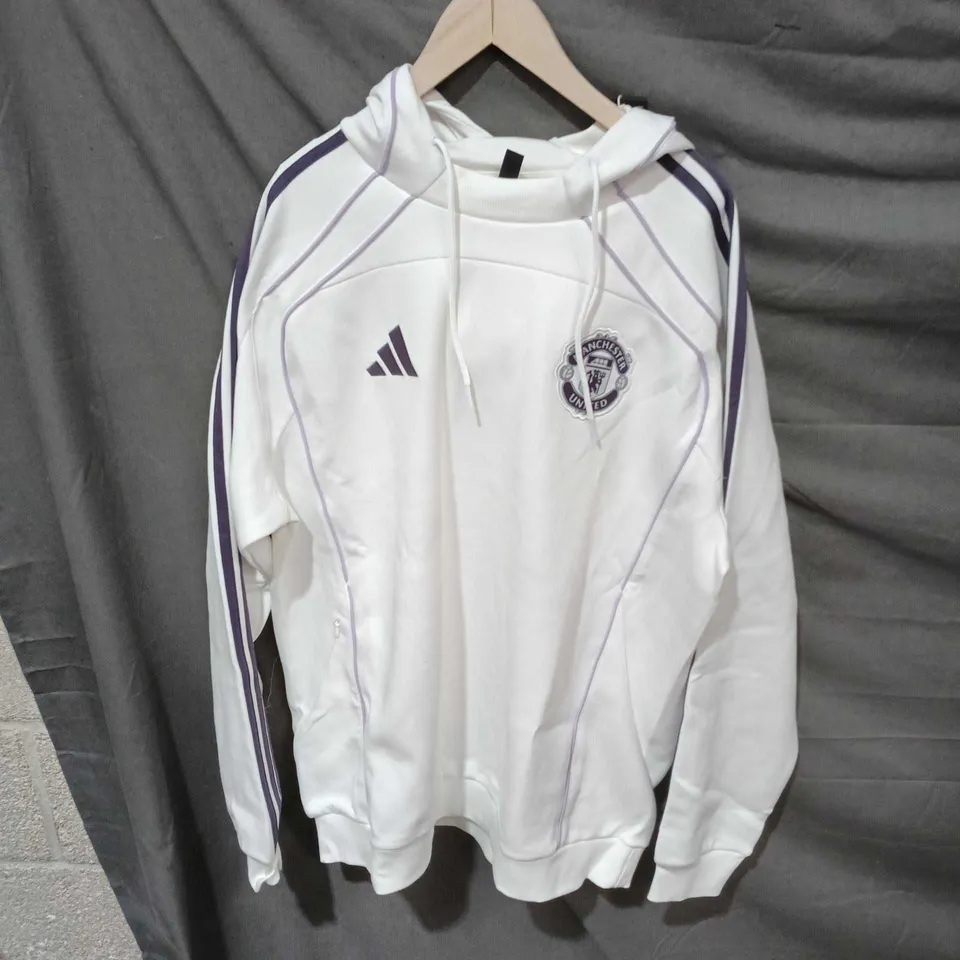 ADIDAS MANCHESTER UNITED HOODIE – WHITE, UK XL (OFFICIAL LICENSED PRODUCT)
