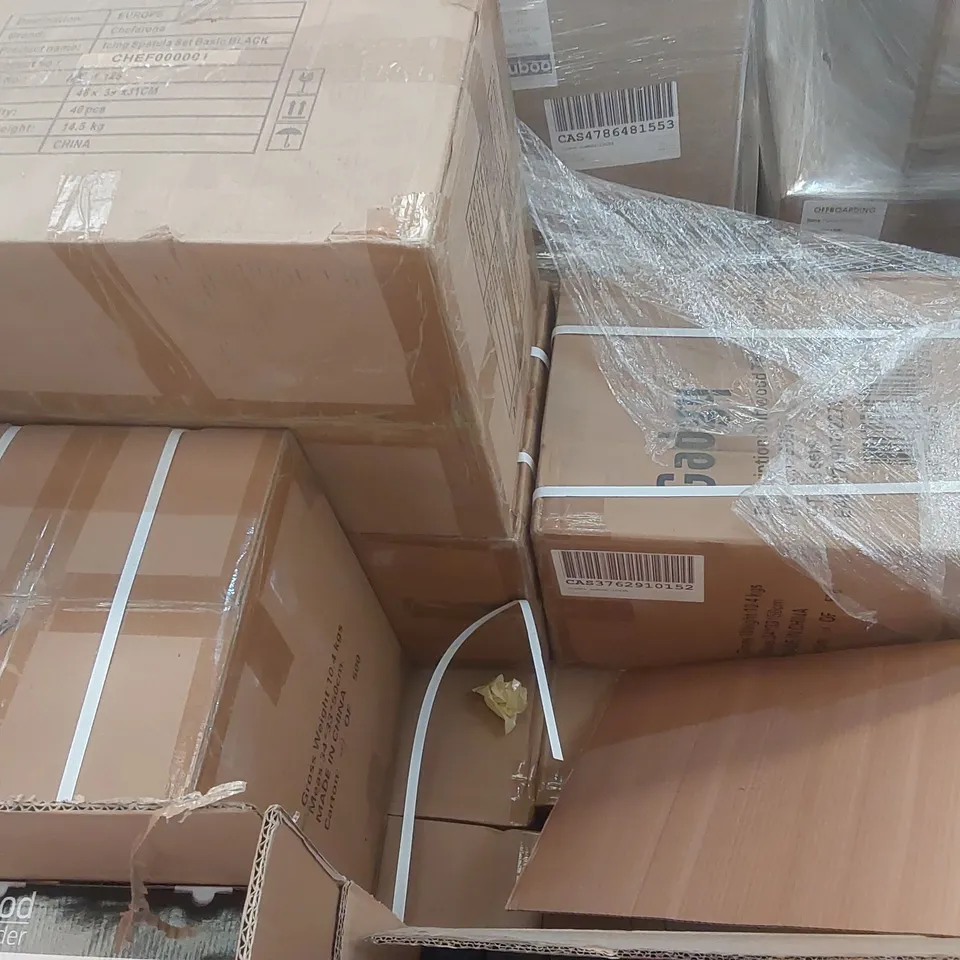 PALLET CONTAINING A LARGE QUANTITY OF ASSORTED ITEMS INCLUDING: ICING SPATULA SETS, DRIFTWOOD TEALIGHT HOLDERS ECT