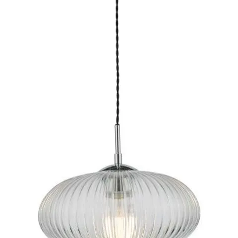 BOXED DAR LIGHTING EDMOND 1 LIGHT SINGLE PENDANT POLISHED CHROME RIBBED GLASS