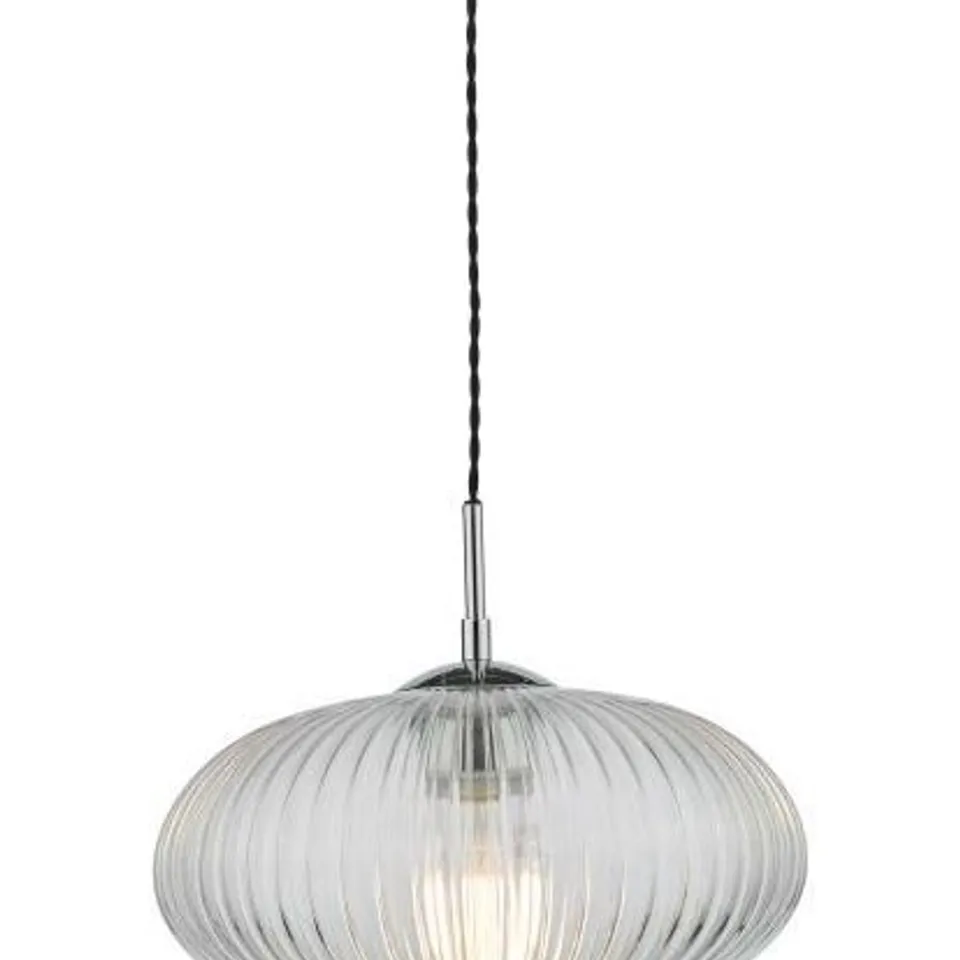 BOXED DAR LIGHTING EDMOND 1 LIGHT SINGLE PENDANT POLISHED CHROME RIBBED GLASS