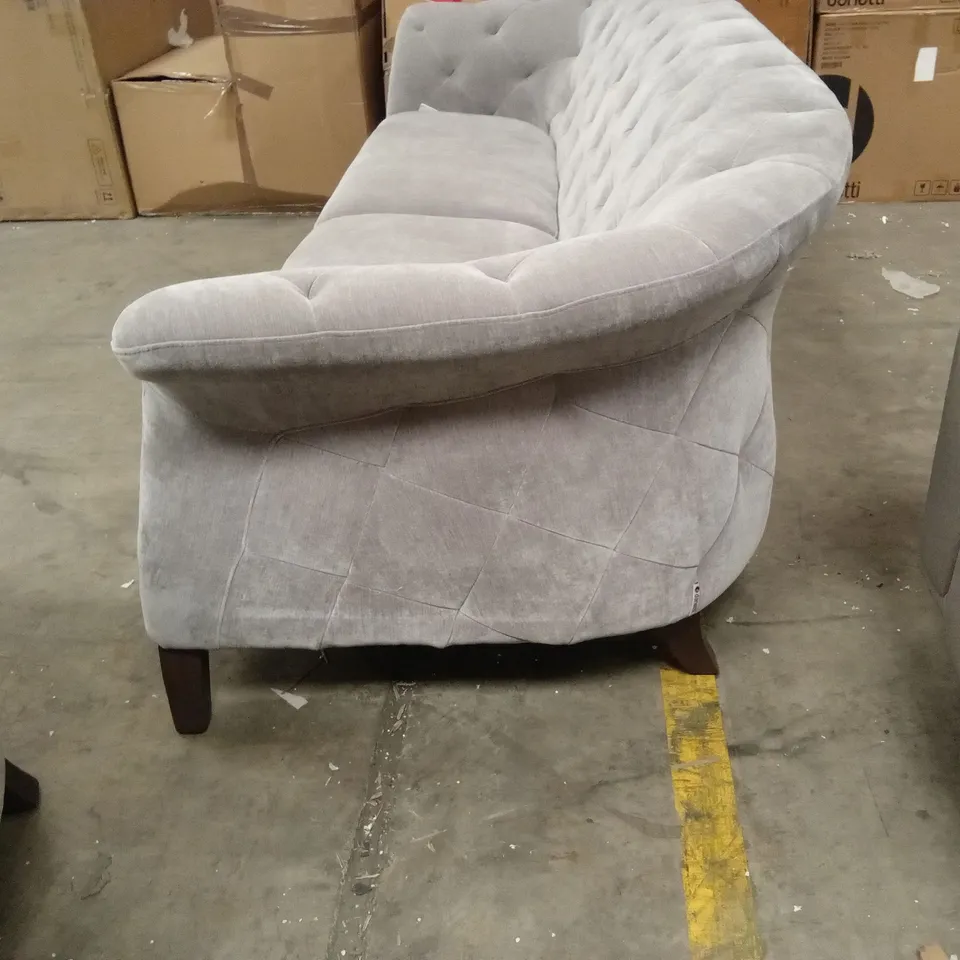 DANETTI LUXE LARGE 3 SEATER MID GREY FABRIC CHESTERFIELD SOFA RRP £1999