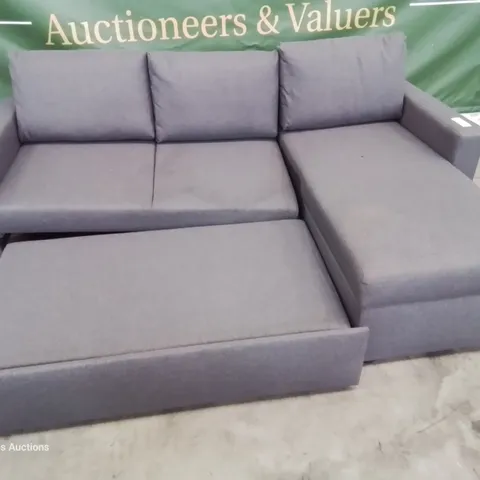 DESIGNER BLAIS SLEEPER CHAISE SOFA WITH PULL OUT BED & OTTOMAN STORAGE GREY FABRIC