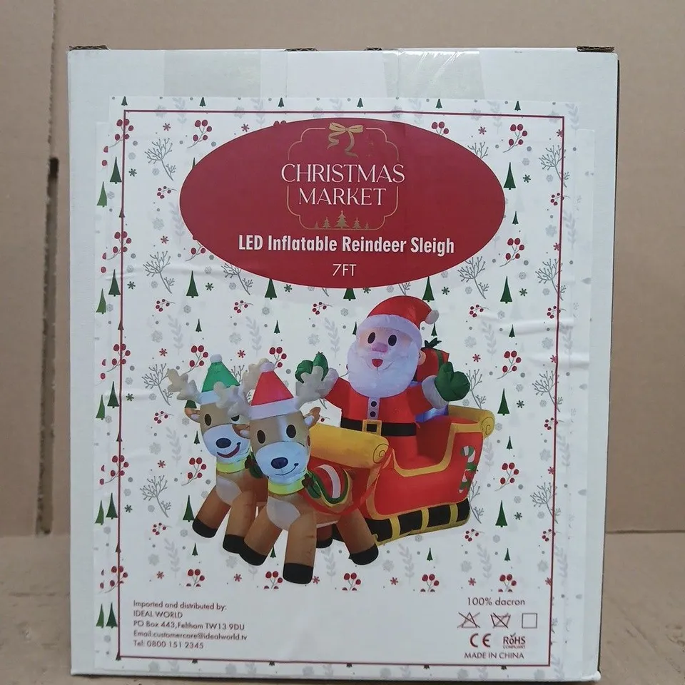 CHRISTMAS MARKET - LED INFLATABLE REINDEER SLEIGH - 7FT