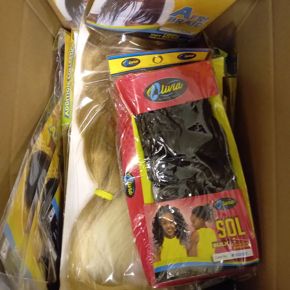 BOX OF APPROX. 20 SEALED OLIVIA HAIR PIECES IN ASSORTED COLOURS AND STYLES