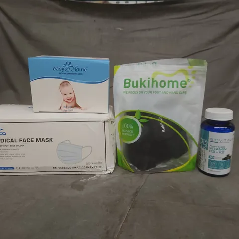 BOX OF APPROXIMATELY 20 ASSORTED HEALTHCARE PRODUCTS TO INCLUDE OVULATION TESTS - MEDICAL FACE MASKS AND MULT-VITAMINS