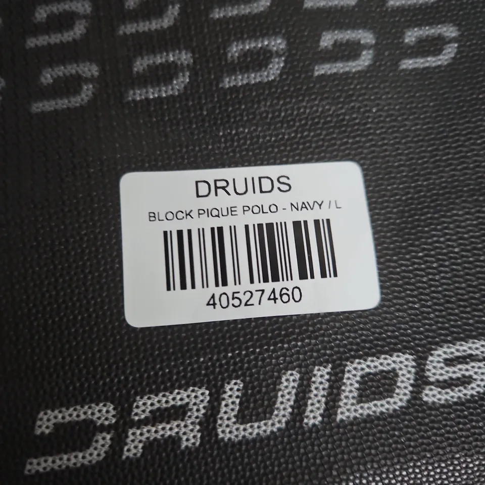 BAGGED DRUIDS BLOCK PIQUE POLO SHIRT - NAVY UK L