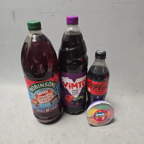APPROXIMATELY 10 ASSORTED FOOD & DRINK ITEMS TO INCLUDE - VIMTO , ROBINSONS SUMMER FRUITS , COCA COLA NO SUGAR ETC