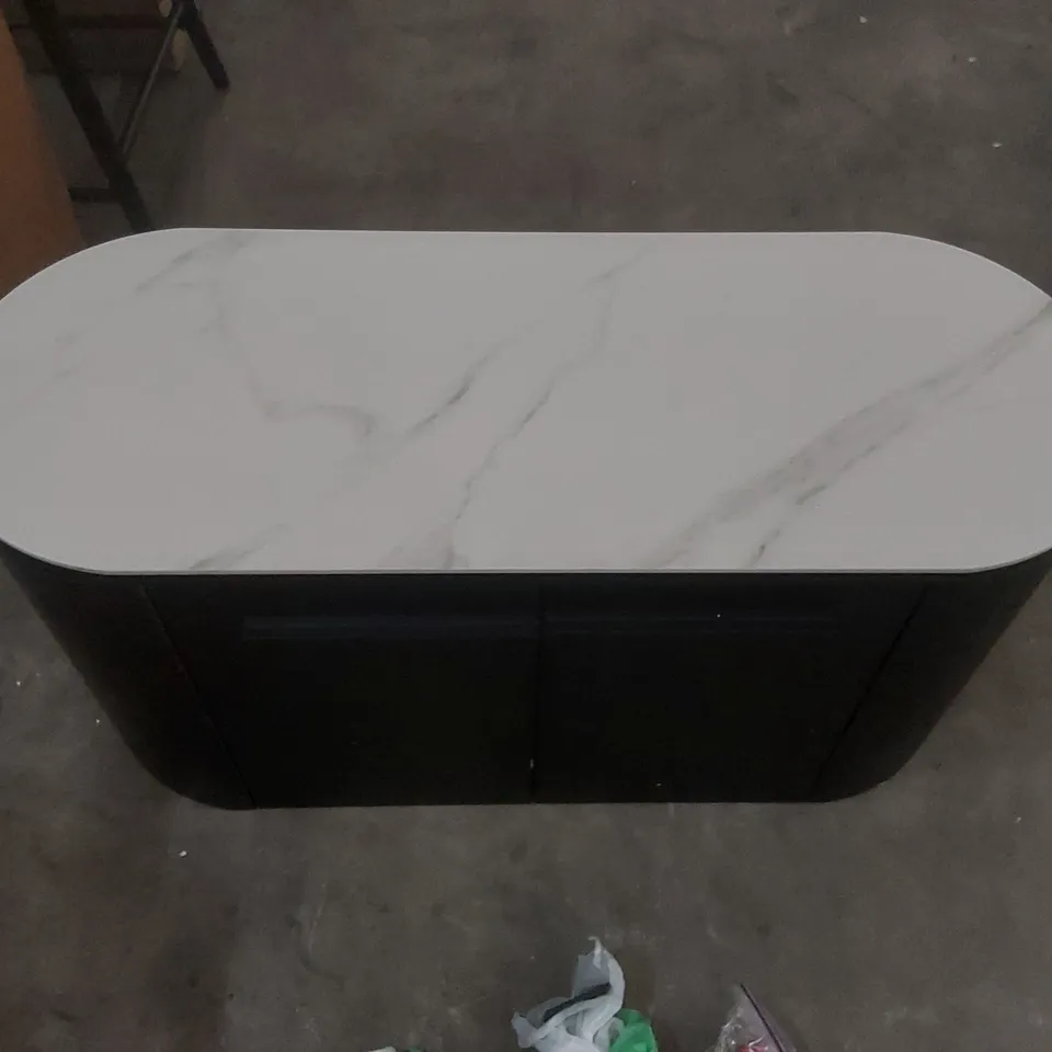 DANETTI MANHATTAN BLACK ASH AND FAUX MARBLE CERAMIC SMALL SIDEBOARD