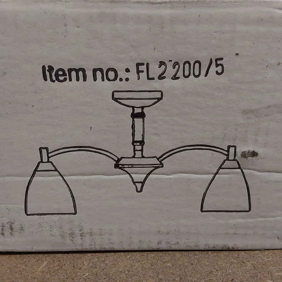 BOXED FRANKLITE EMMY 5 LIGHT CHANDELIER IN SATIN BRASS FINISH (1 BOX)