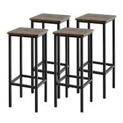 BOXED VINTAGE SET OF 4 BAR STOOLS UP TO 100 KG COUNTER STOOL WITH FOOTREST SEAT HEIGHT 72CM - BROWN (1 BOX)