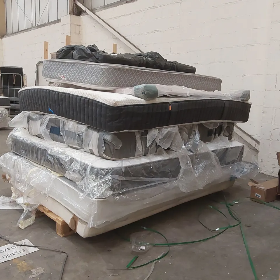 PALLET CONTAINING 7 MATTRESSES, 1 HEADBOARD - SIZES, CONDITIONS, BRANDS VARY